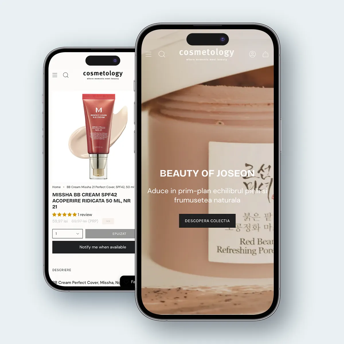 Magazinul online cosmetology.ro, construit pe Shopify
